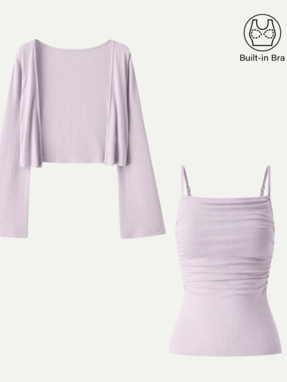 Wool Blend 2Pcs Set Bell Sleeve Cardigan & Adjustable Spaghetti Bra Tank NWT L